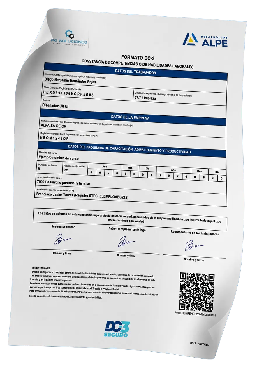 Constancia DC-3 en PDF con código QR